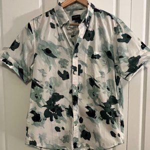 CLUB MONACO SHIRT - GREEN AND WHITE PRINT - SLIM FIT (M)